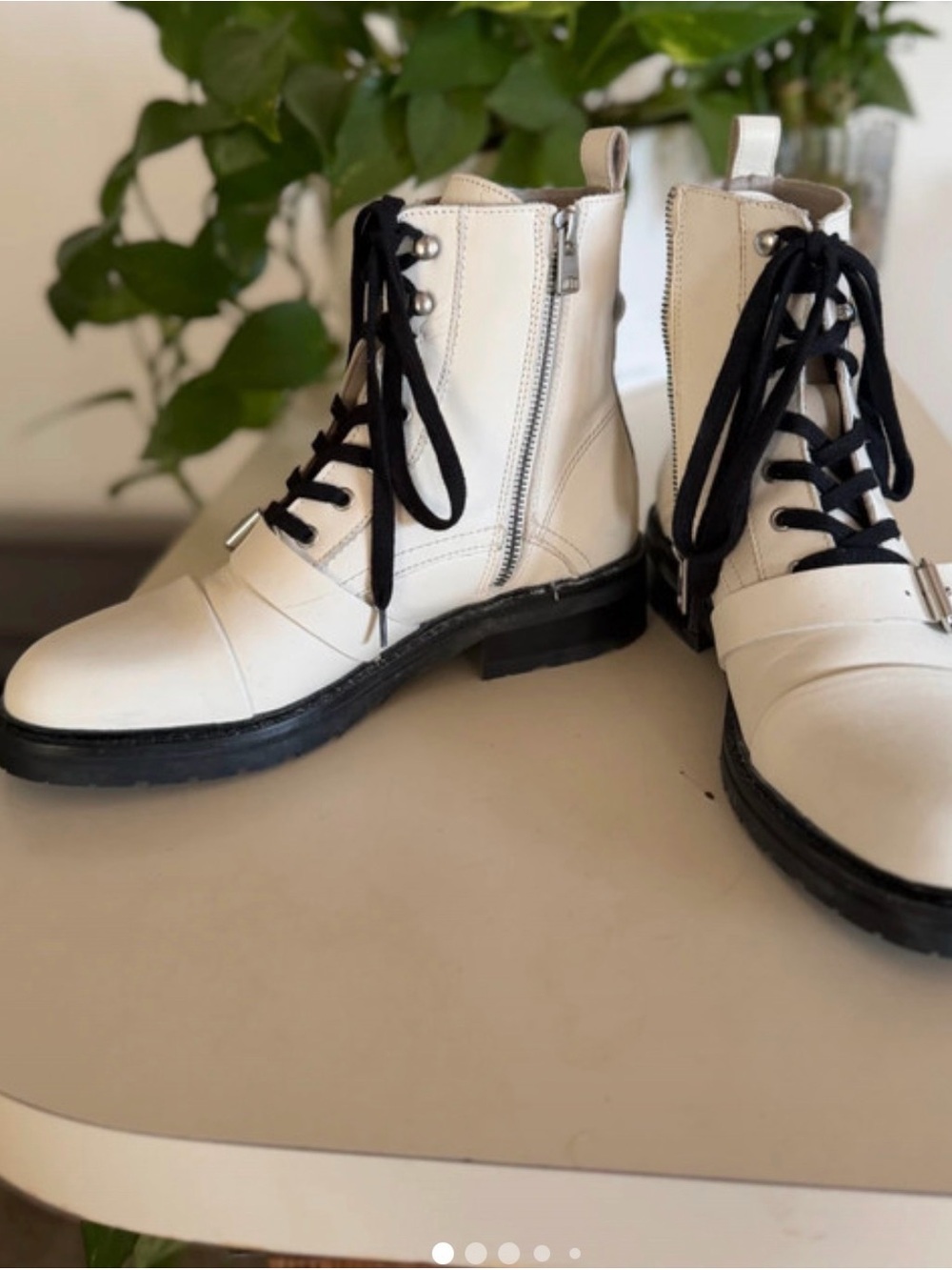 All Saints White Lace-Up Combat Boots with Black Laces
